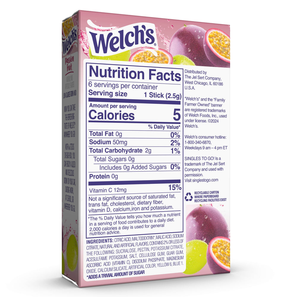 Welch's Singles To Go passion fruit packets ideal for quick water flavor at work.