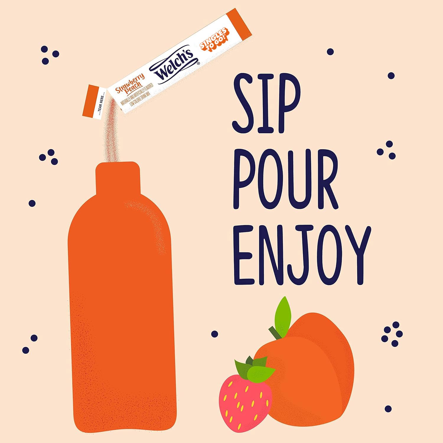 Welch's strawberry peach flavor dissolving in water for a quick sip