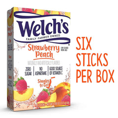 Pouring Welch's Strawberry Peach into a glass of water.
