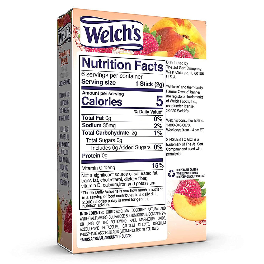 Welch's Strawberry Peach sachet poured into water for refreshment.