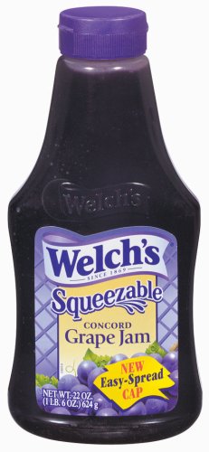 Welch's Squeeze Concord Grape Jam bottle pours smoothly for easy breakfasts.