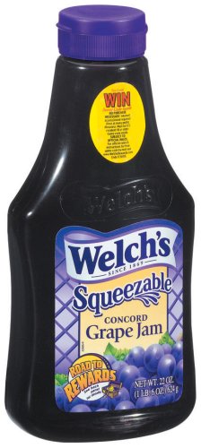 Welch's Squeeze Concord Grape Jam jar ready to spread on toast.