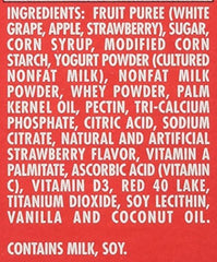 Welch's Strawberry Fruit'n Yogurt Snacks nutrition panel highlights vitamins and calcium.