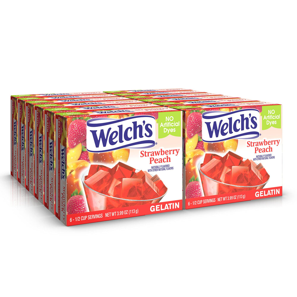 Welch's Strawberry Peach Gelatin pack 12 cups ready for school lunches