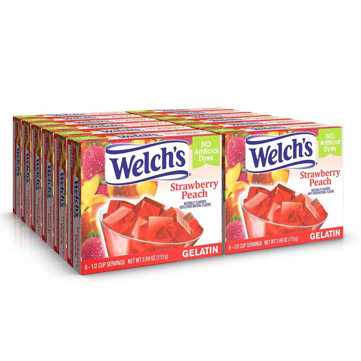 Welch's Strawberry Peach Gelatin pack 12 cups ready for school lunches