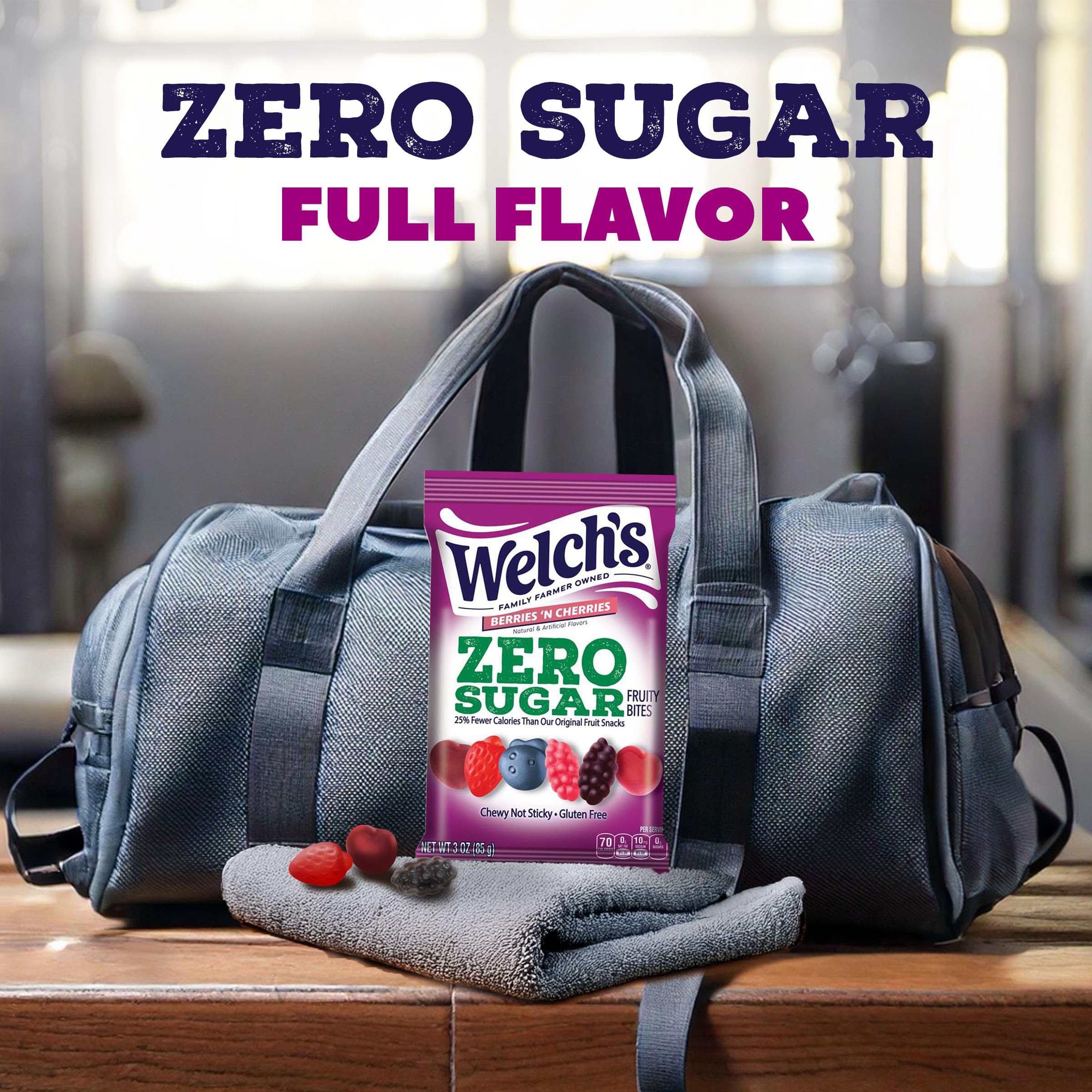 Welch's Zero Sugar Fruity Bites berries-n-cherries in hand for quick snack.