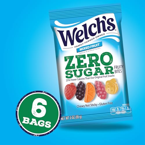 Welch's Zero Sugar Fruity Bites gluten-free snack packs, ideal for post-workout cravings.