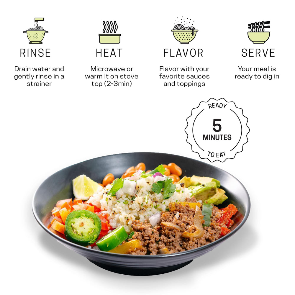 Well Lean Konjac Shirataki Rice ready-to-eat bowl demonstrates quick substitution