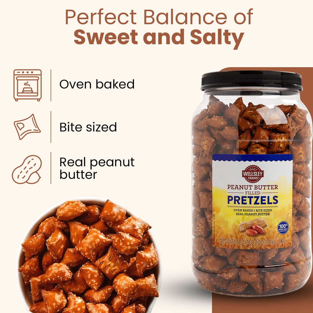 Wellsley Farms Peanut Butter Filled Pretzels in a bowl ready to share at gatherings