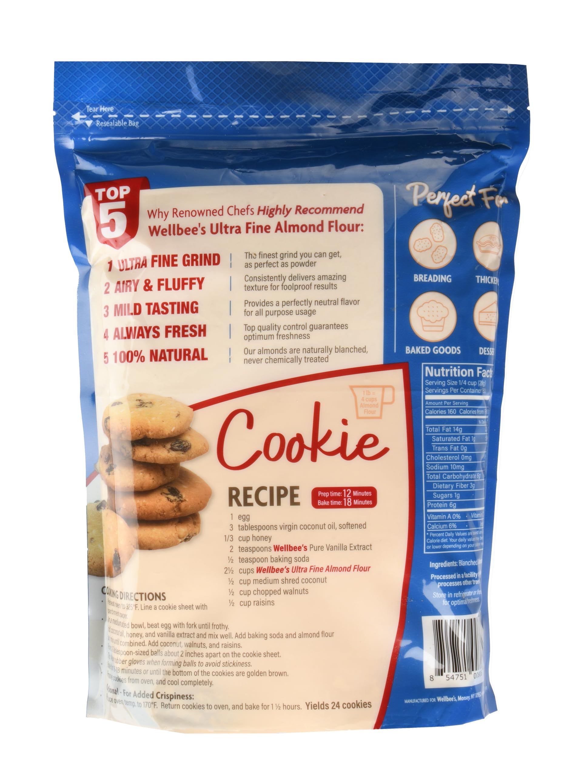 Wellbee's almond flour pouring jar enabling quick, mess-free baking prep.