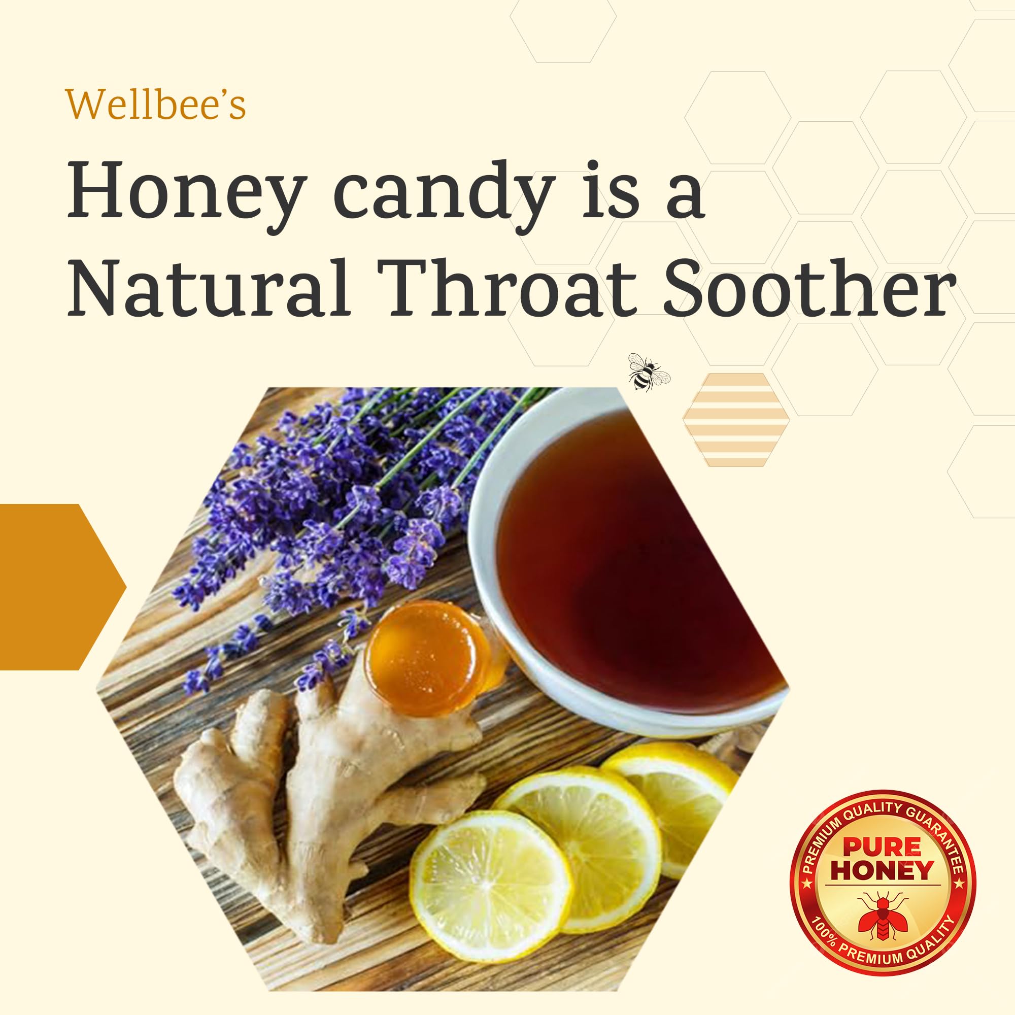 Wellbee's Honey Candy wrapper close-up showcases convenient, single-ingredient honey.