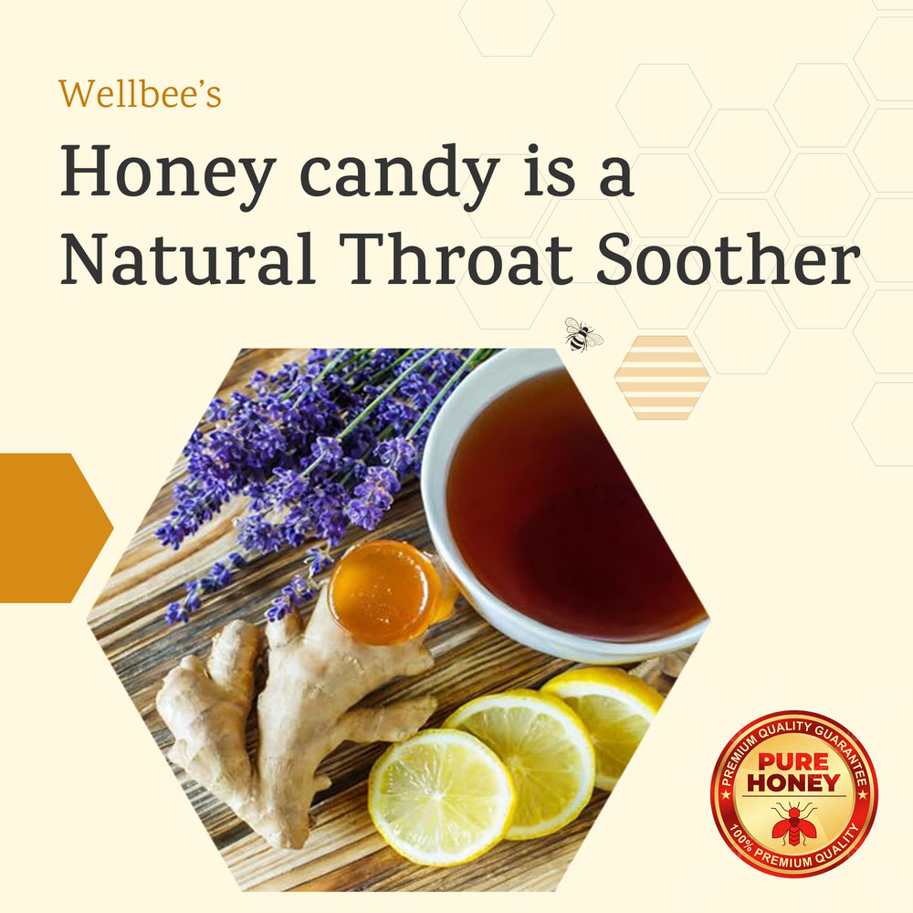 Wellbee's Honey Candy wrapper close-up showcases convenient, single-ingredient honey.