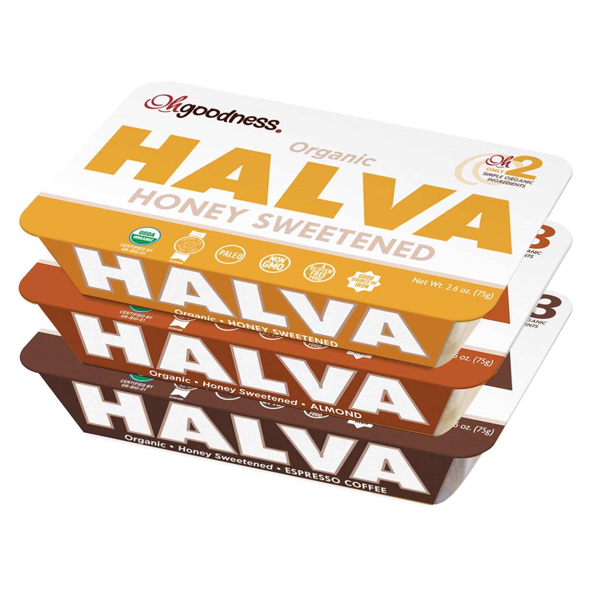 Wellbee's OhGoodness Honey Halva 3-pack front view, grab-and-go snack with clean ingredients.
