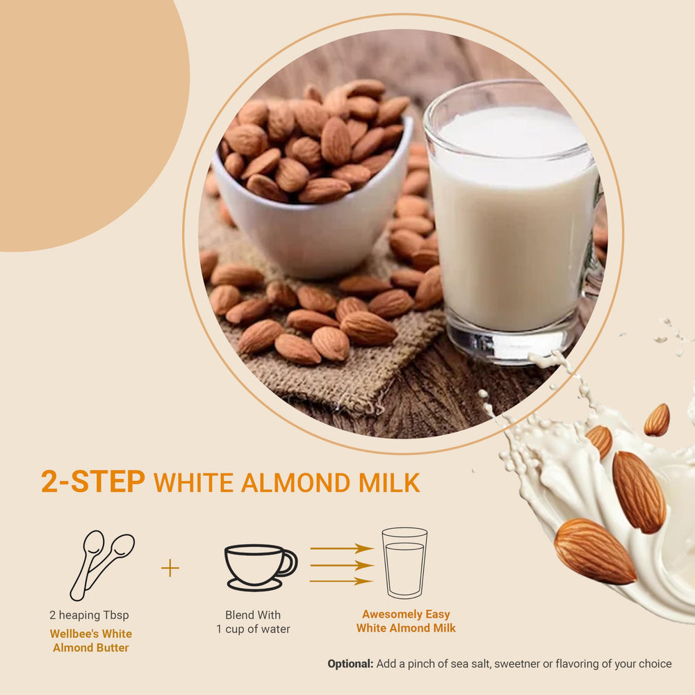 Creamy swirl of Wellbee's White Almond Butter on a spoon.