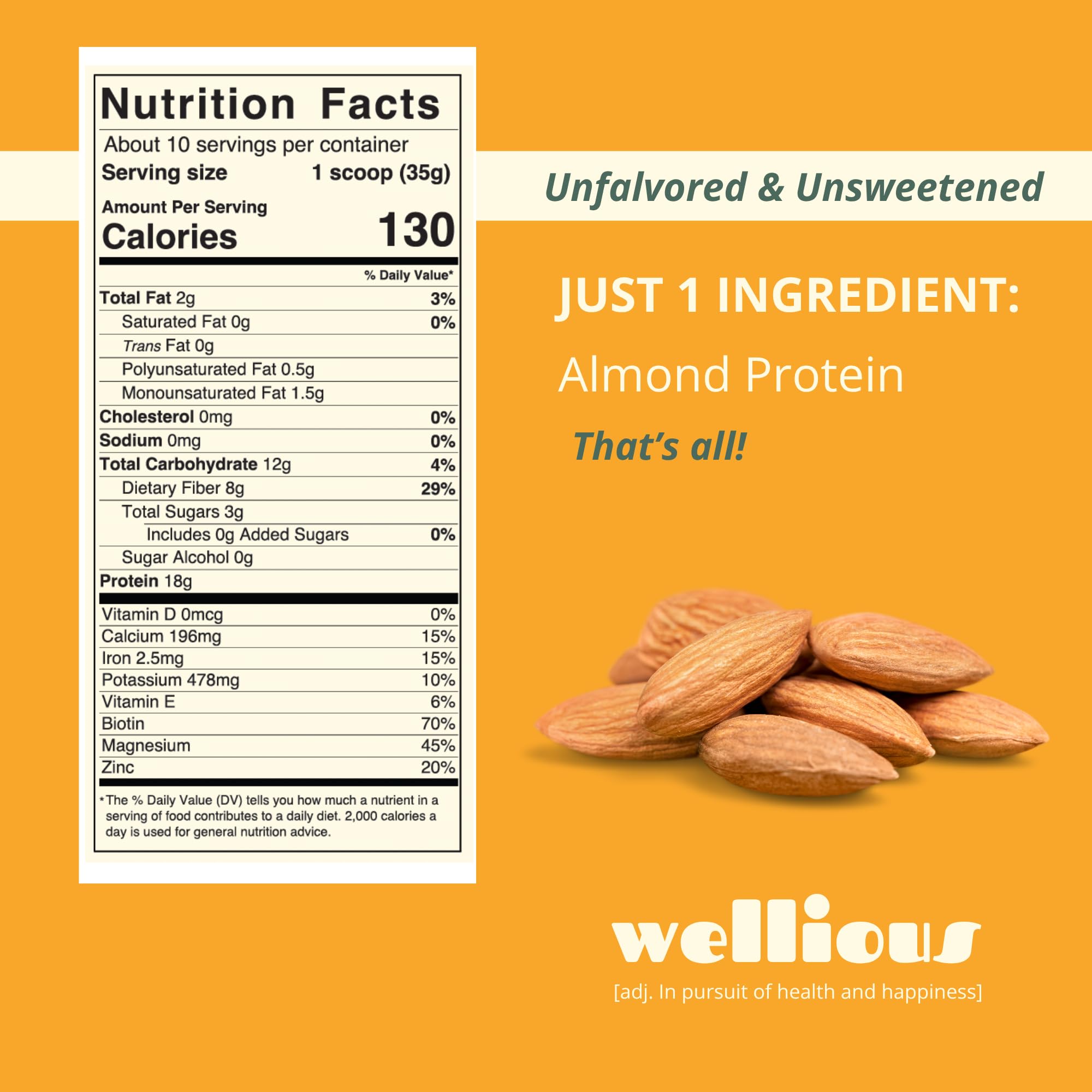 Wellious almond protein powder scoop ready for a smooth shake