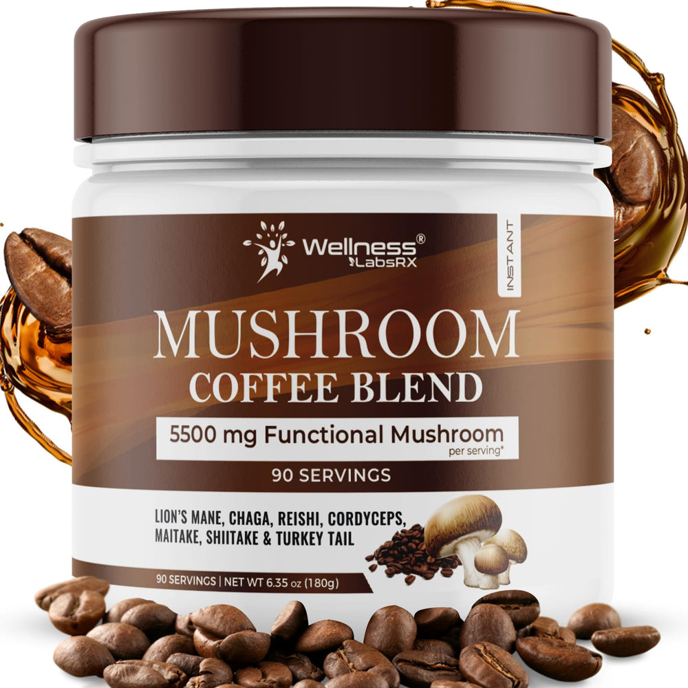 Wellness LabsRX mushroom coffee 90 servings bag for natural energy boost