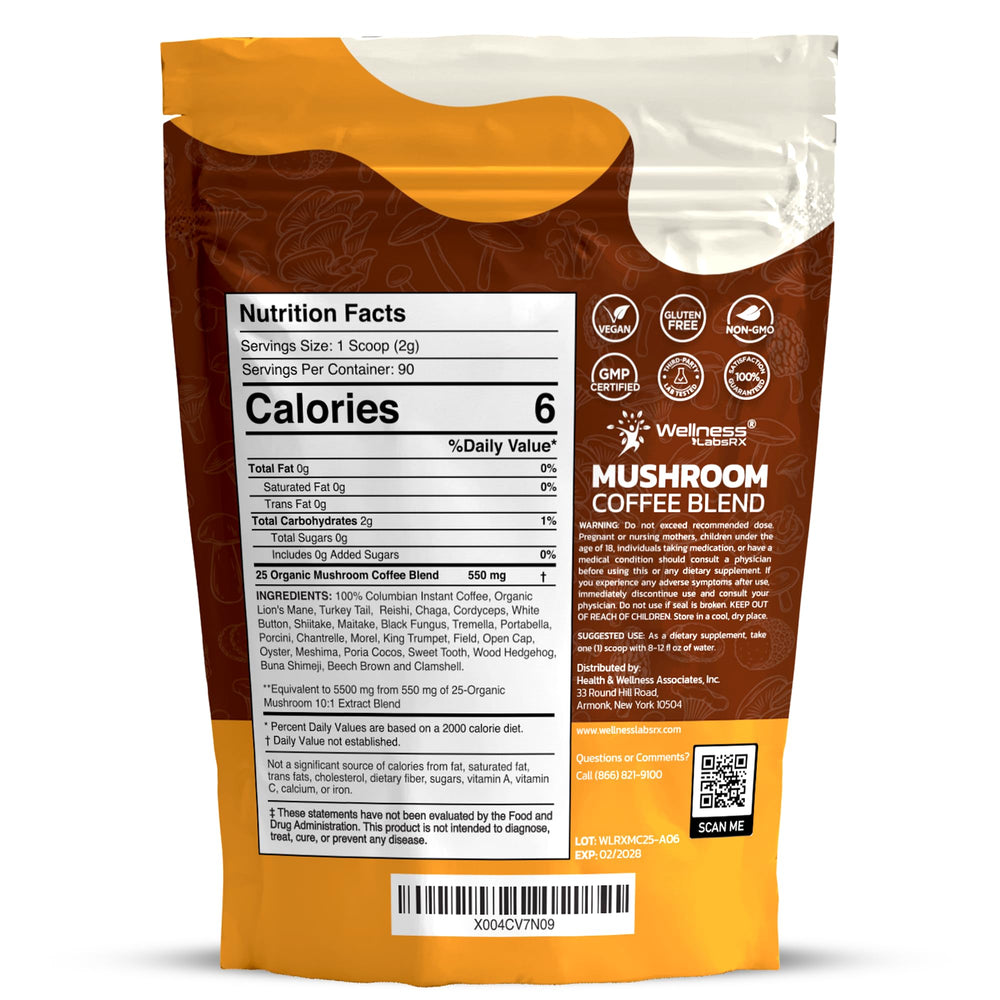 WELLNESS LABSRX Mushroom Coffee scoop and powder close-up for convenient daily ritual
