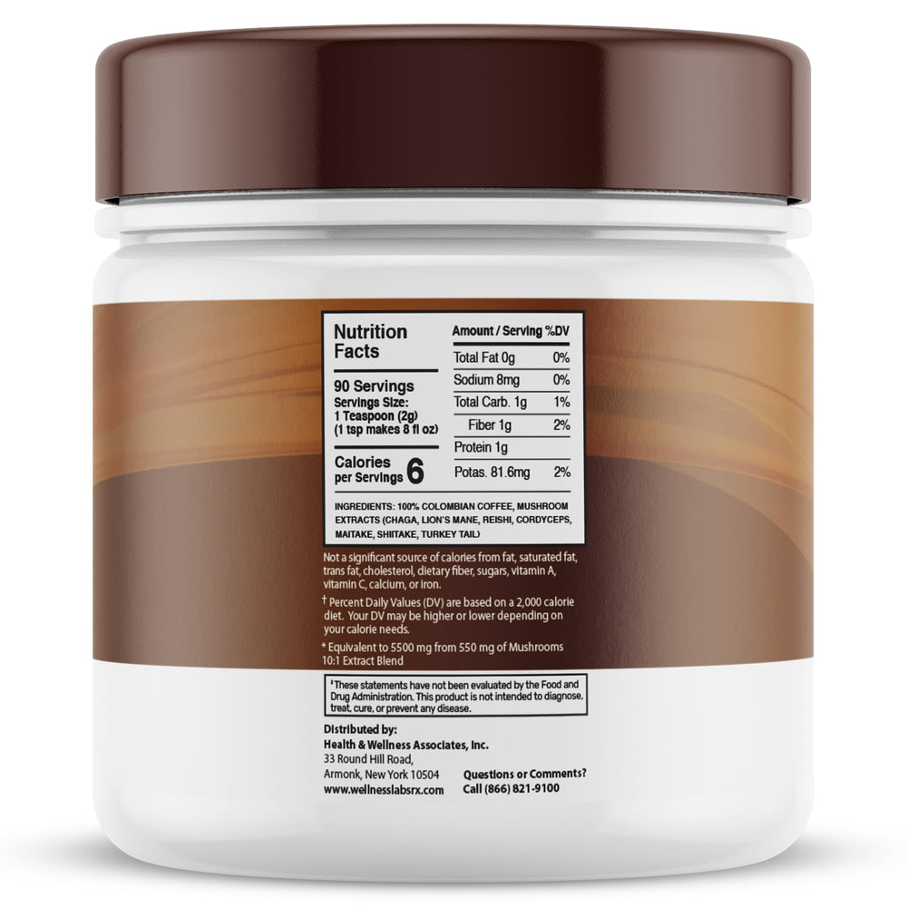 Wellness LabsRX organic mushroom blend label highlights cognitive focus support