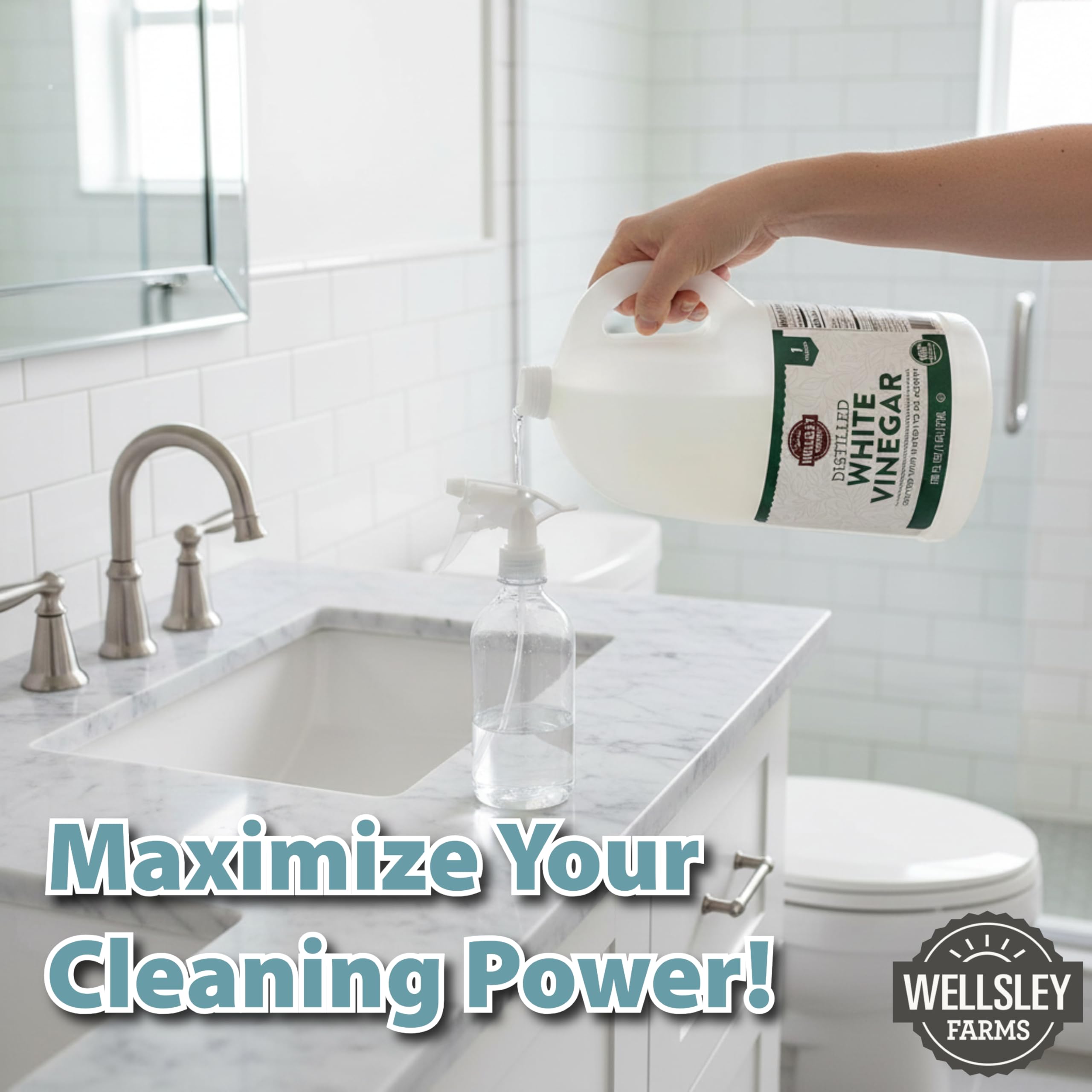 Wellsley Farms Distilled White Vinegar in cooking prep and food handling.