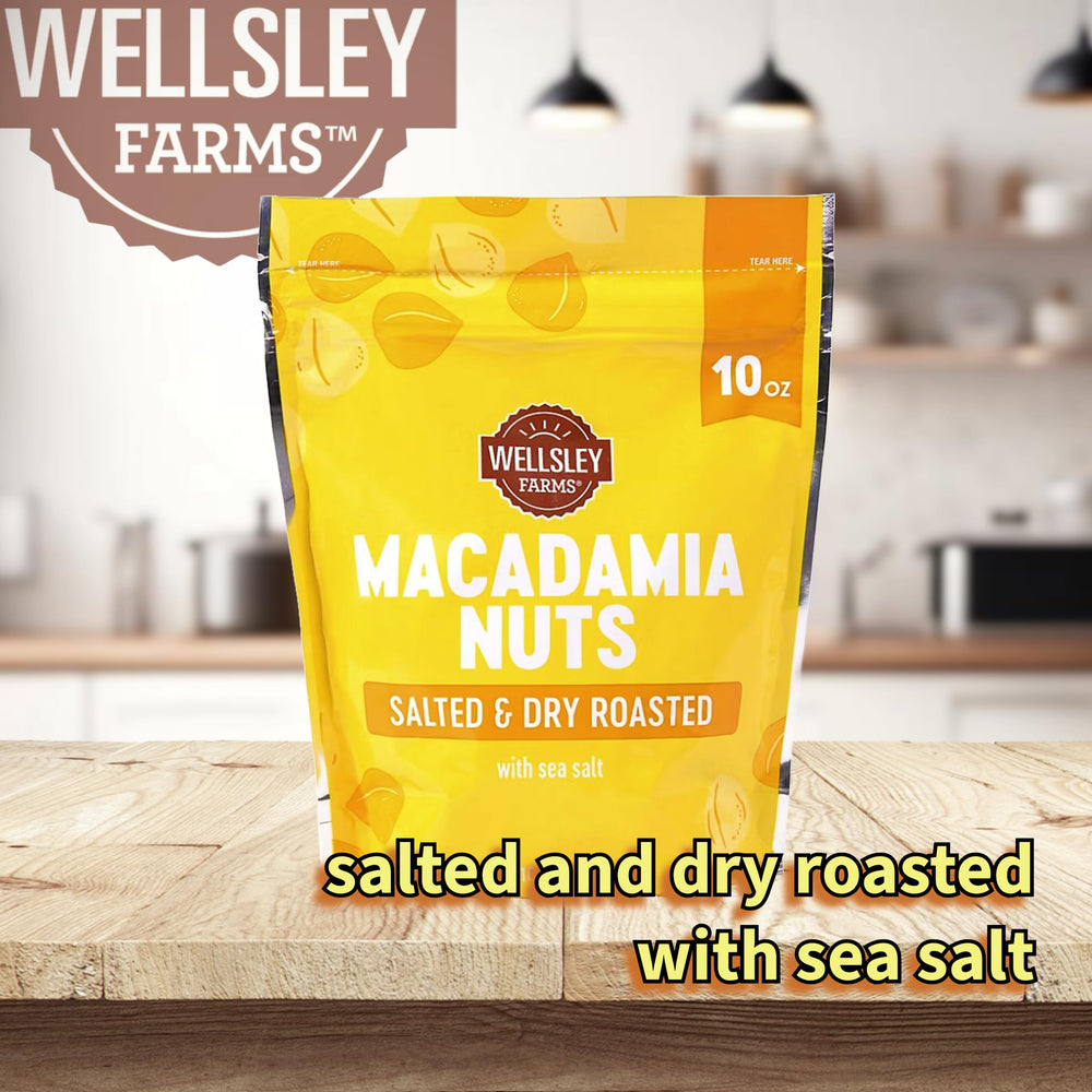 Wellsley Farms macadamia nuts in bowl with light sea salt and crunch