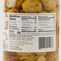 Wellsley Farms marinated mushrooms jar back highlights authentic Polish seasoning