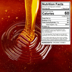 Close view of Wellsley Farms Organic Raw Honey being poured from the bottle