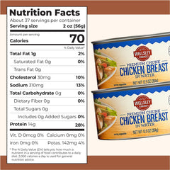 Wellsley Farms premium chunk chicken breast in water can pantry staple for easy lunches.