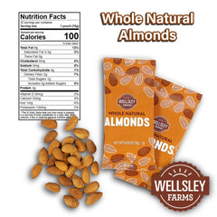 Wellsley Farms single-serve almond snacks, convenient for lunchboxes and travel.