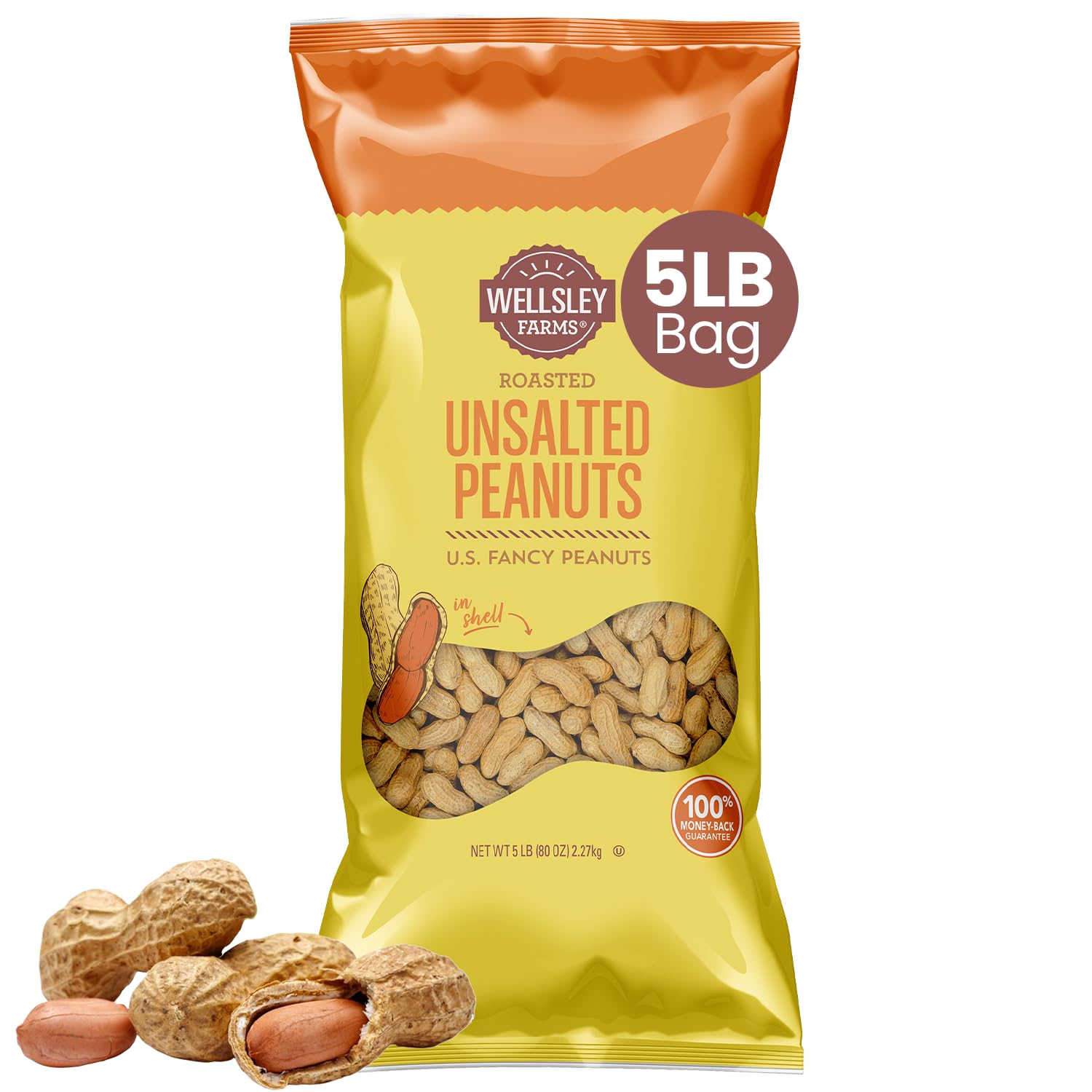Wellsley Farms unsalted in-shell peanuts packshot, USA grown, clean-label snacking