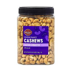 Wellsley Farms whole fancy salted roasted cashews in a 42 oz tub for sharing.