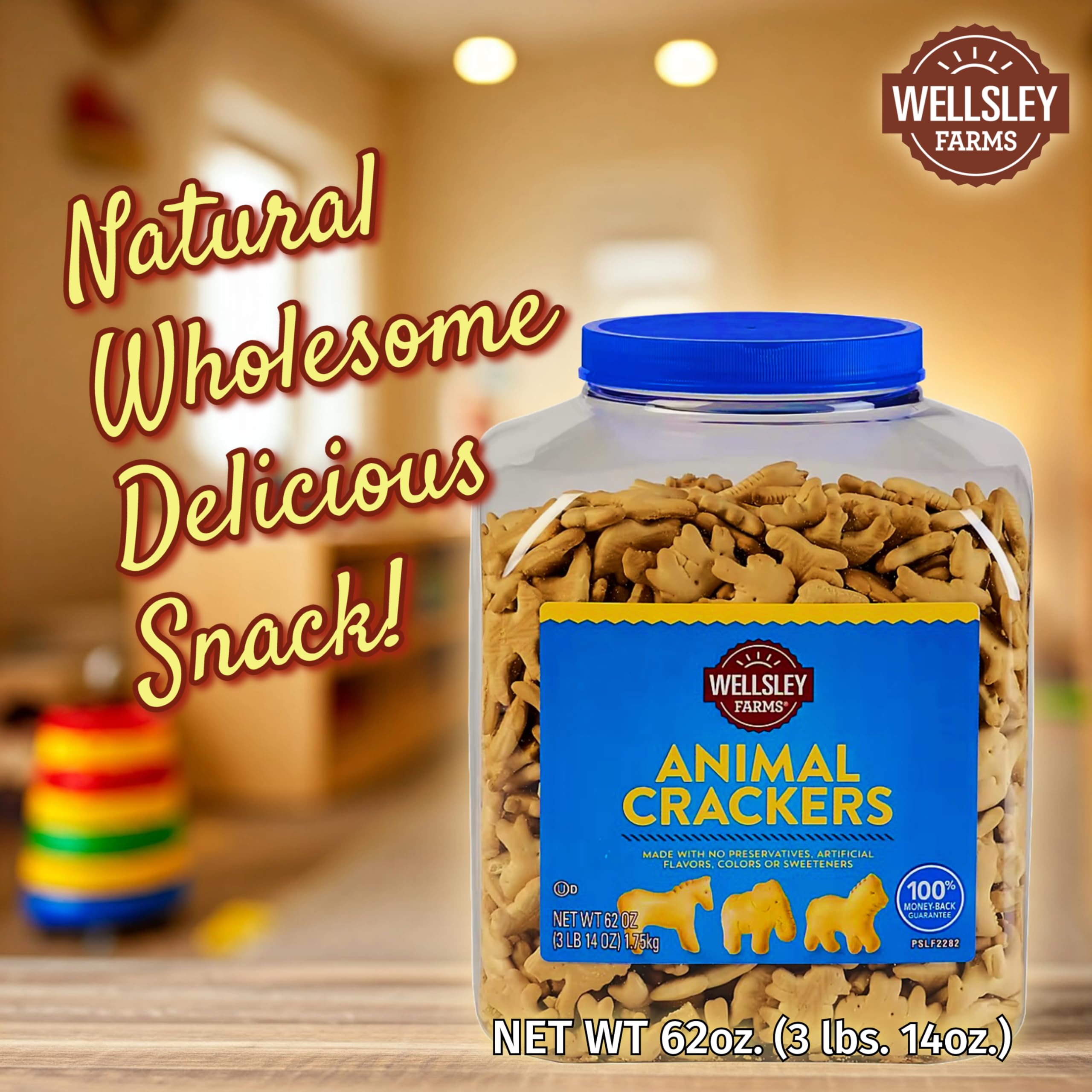 Wellsley Farms Animal Crackers shaped crackers in fun animal shapes for kids' lunches.