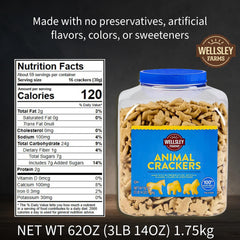 Wellsley Farms Animal Crackers tub with reseal keeps crackers fresh between uses.