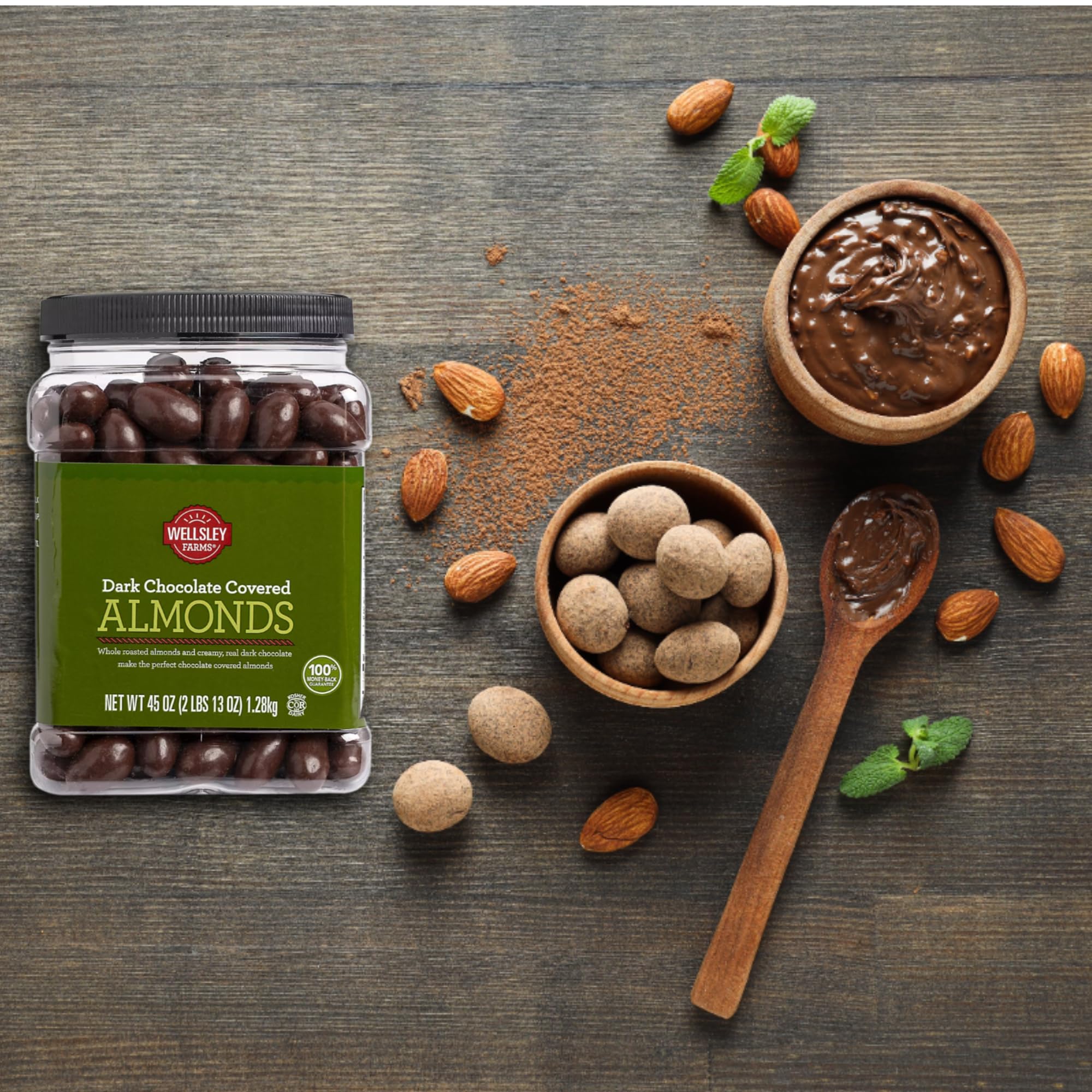 Wellsley Farms Dark Chocolate Covered Almonds as ice cream topping for indulgence.
