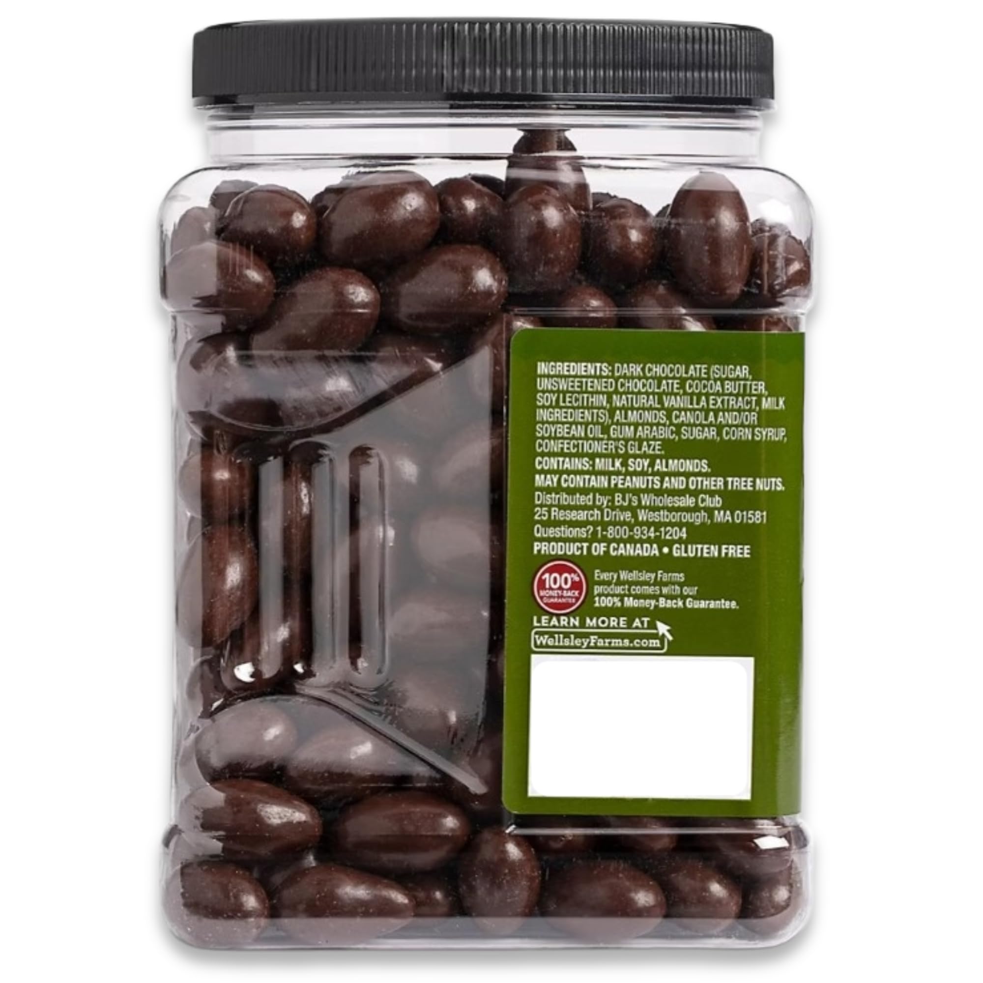 Kosher and gluten-free Wellsley Farms packaging label on the almond container.