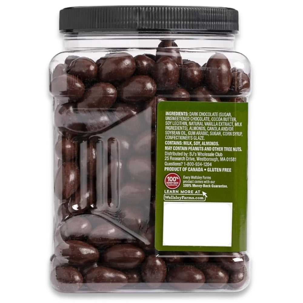 Kosher and gluten-free Wellsley Farms packaging label on the almond container.