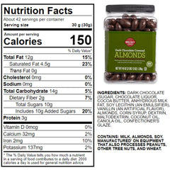 Wellsley Farms Dark Chocolate Covered Almonds in a serving bowl, perfect for snacking.