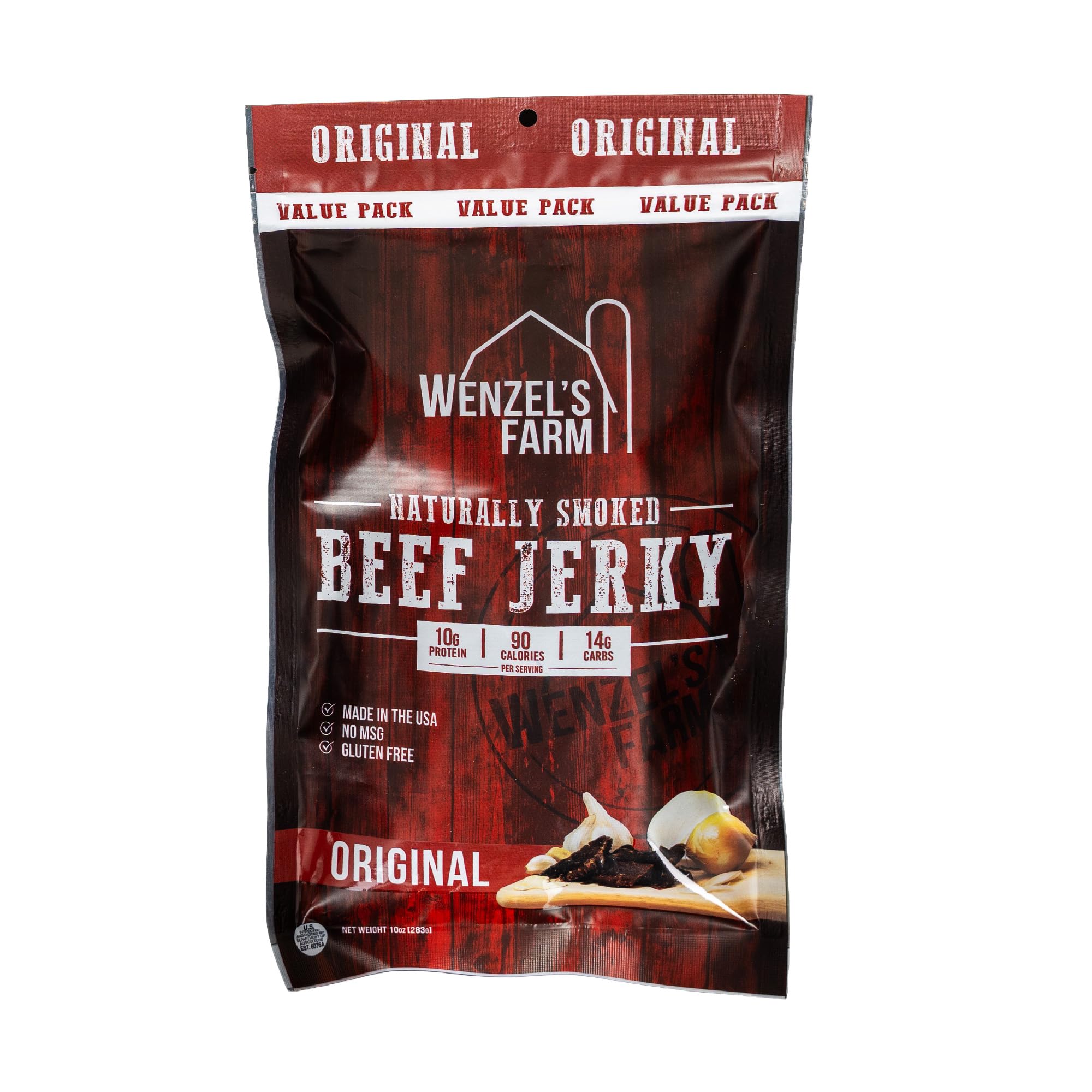 Wenzel's Farm Original Beef Jerky pack shot for on-the-go protein.