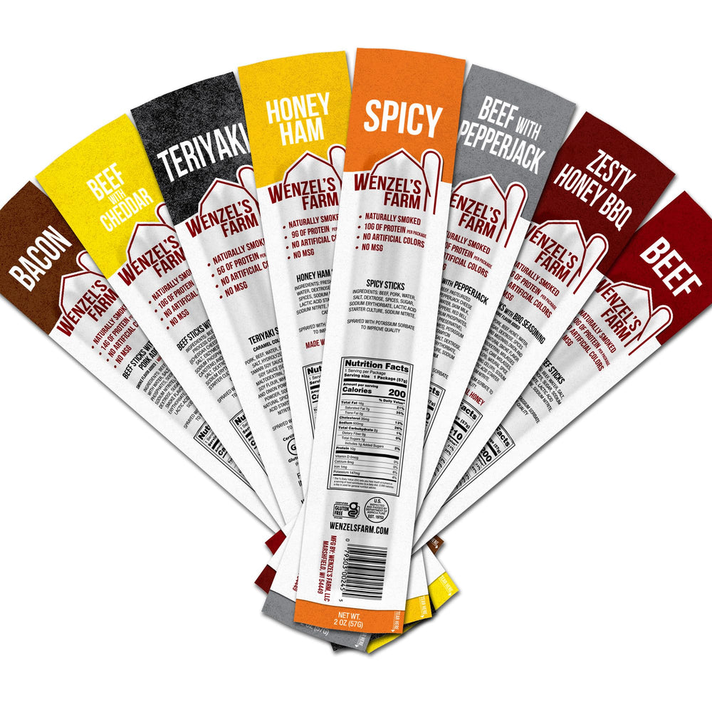 Wenzel's Farm Original Pack snack sticks, savory and protein-rich for active days.