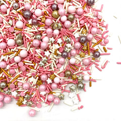 Weraru rose and gold sprinkles in a shaker jar for festive cake and cookie decorations