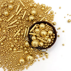Weraru close-up of gold pearl sugar beads for premium cake decoration