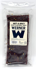 Werner beef jerky slab bulk pack showing giant slabs ready to share on road trips.