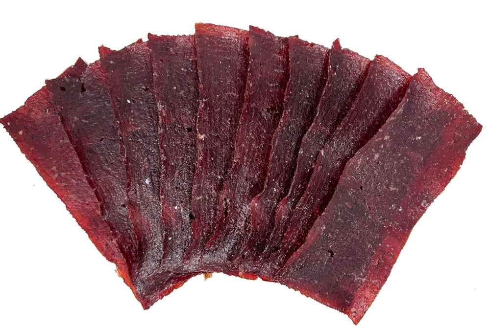 Werner Beef Jerky Slab peppered flavor close-up highlighting bold seasoning and natural smoke notes.