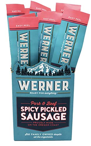 Werner spicy pickled sausage pack, individually wrapped for convenient on-the-go snacking