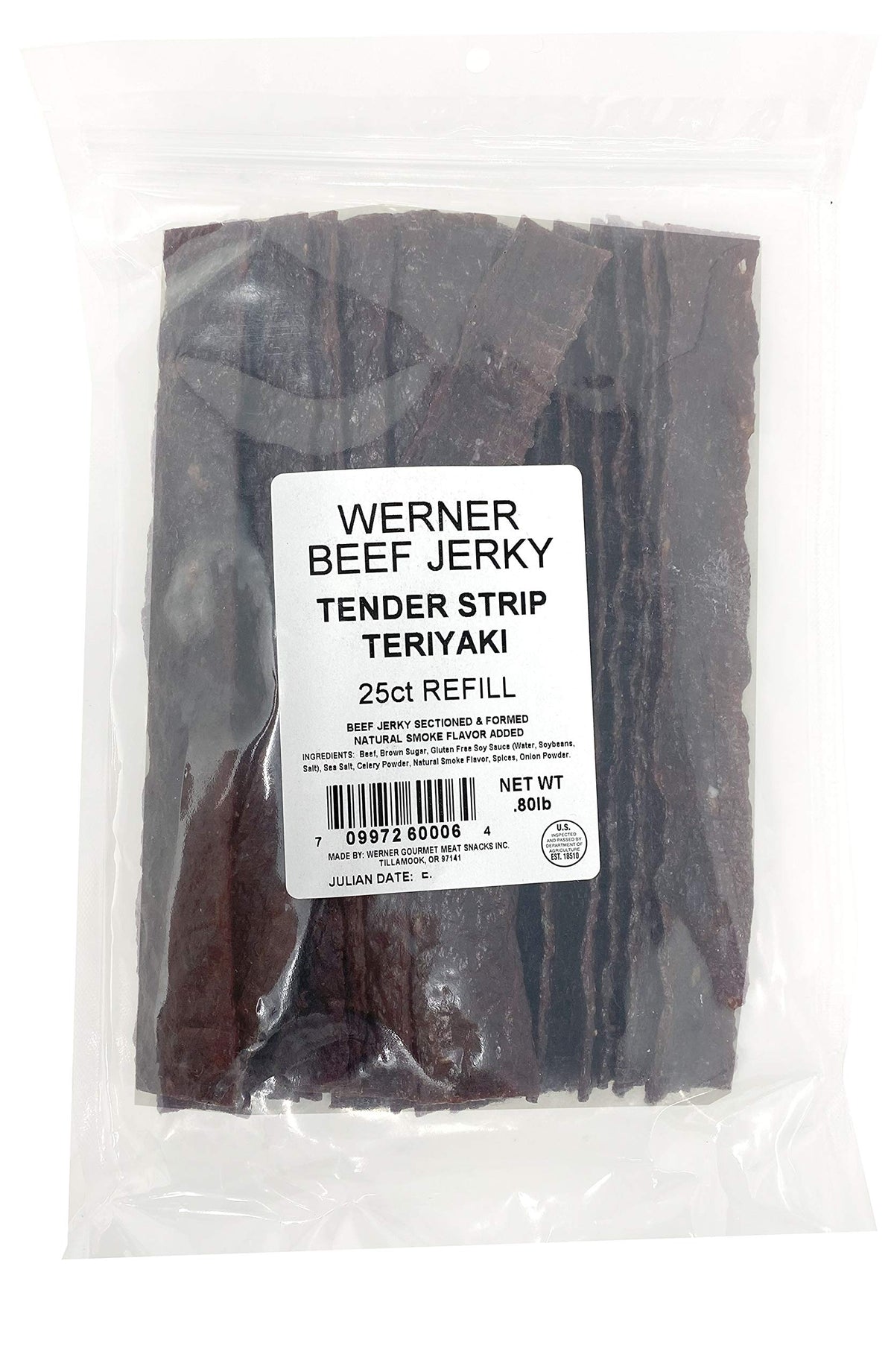 Werner Tender Strips Teriyaki jerky individually wrapped for easy on-the-go snacking