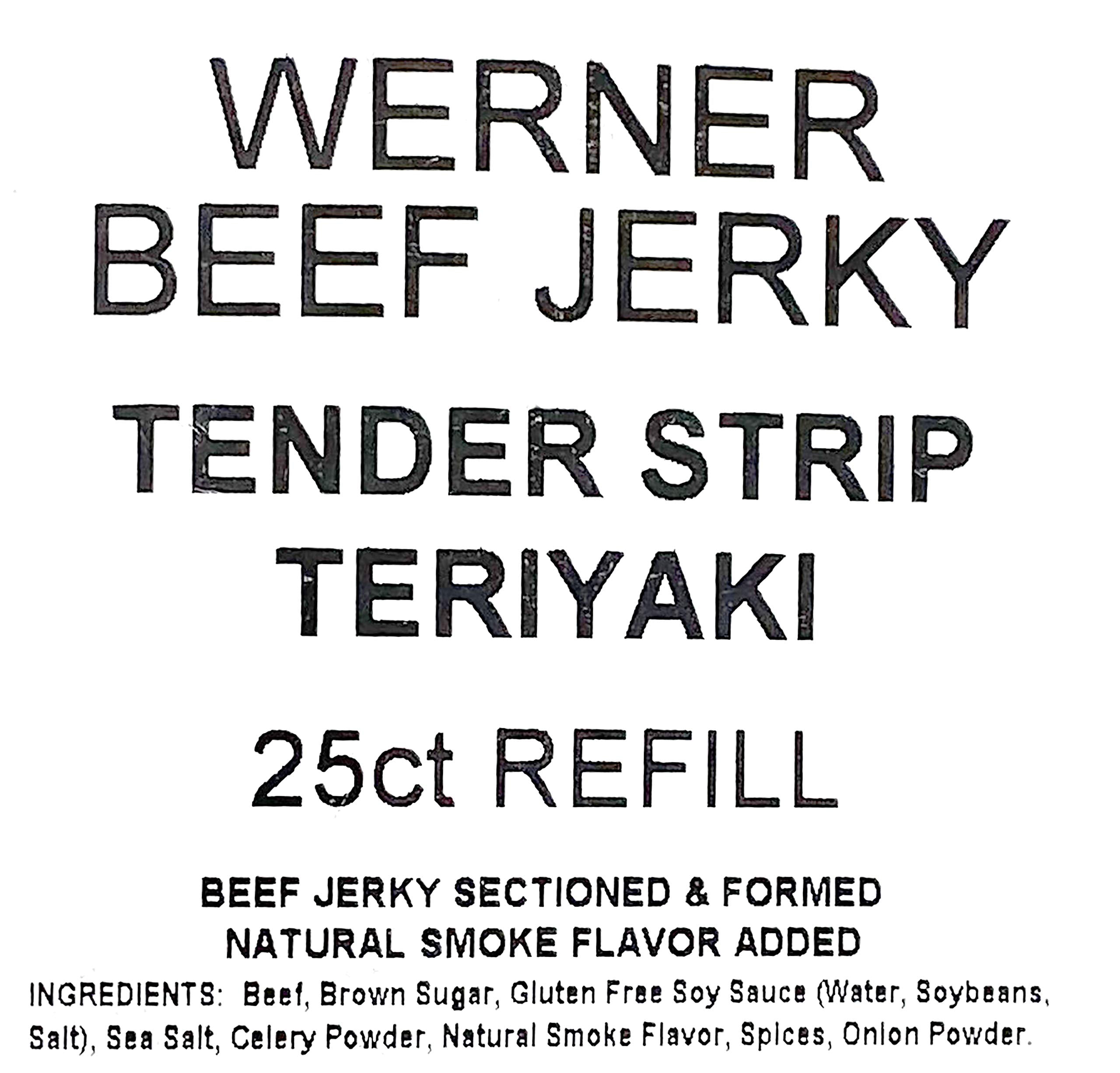 Werner Teriyaki beef jerky close-up showing natural wood smoke flavor