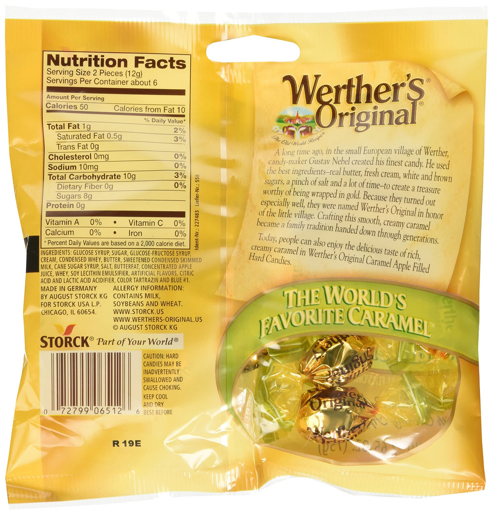 Werther's Original caramel apple filled candies with creamy center, perfect for sharing at parties.