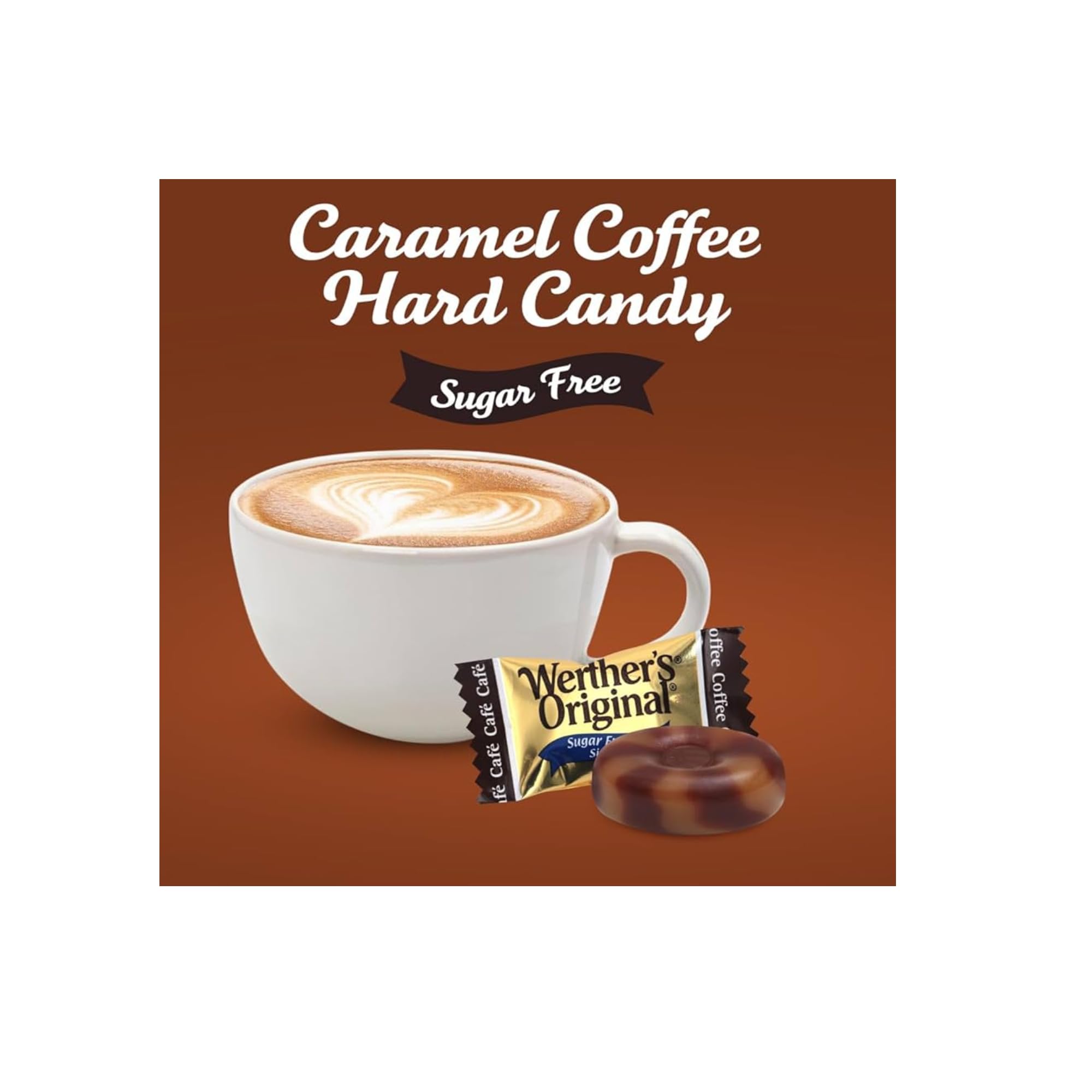 Werther's Original creamy caramel swirls with coffee for a smooth, satisfying bite.