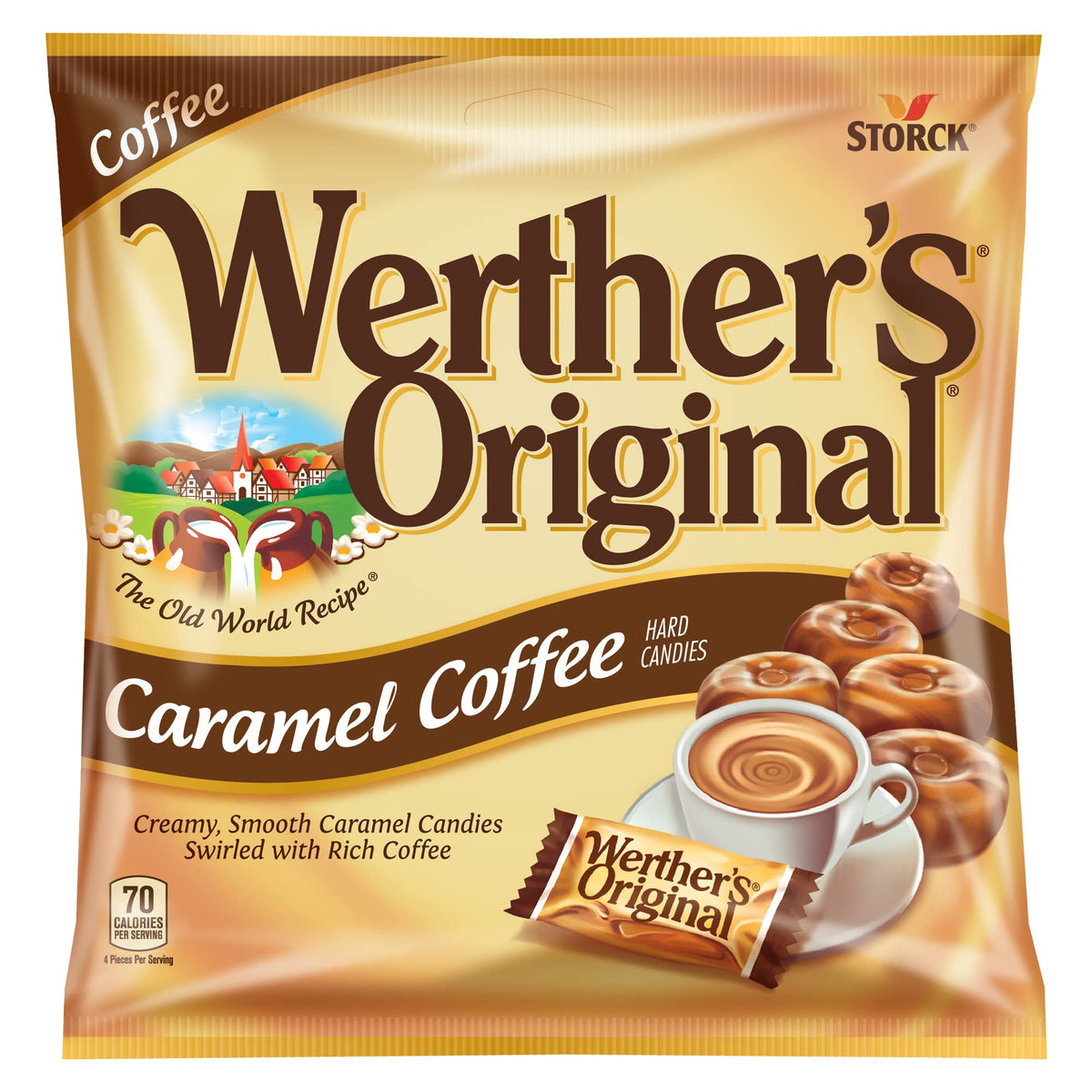 Werther's Original caramel coffee hard candy pack, twelve 2.65 oz bags, ideal for gatherings.
