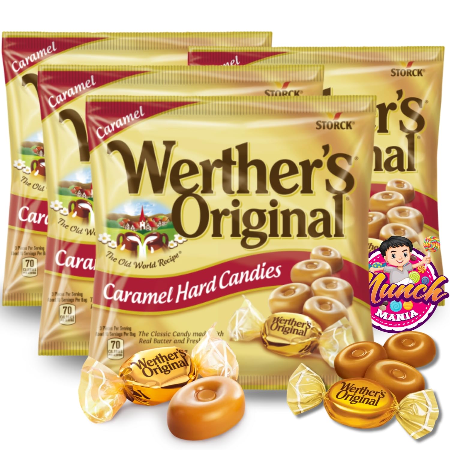 Werther's Original caramel hard candy bundle with four packs, ideal for gifting and sharing.