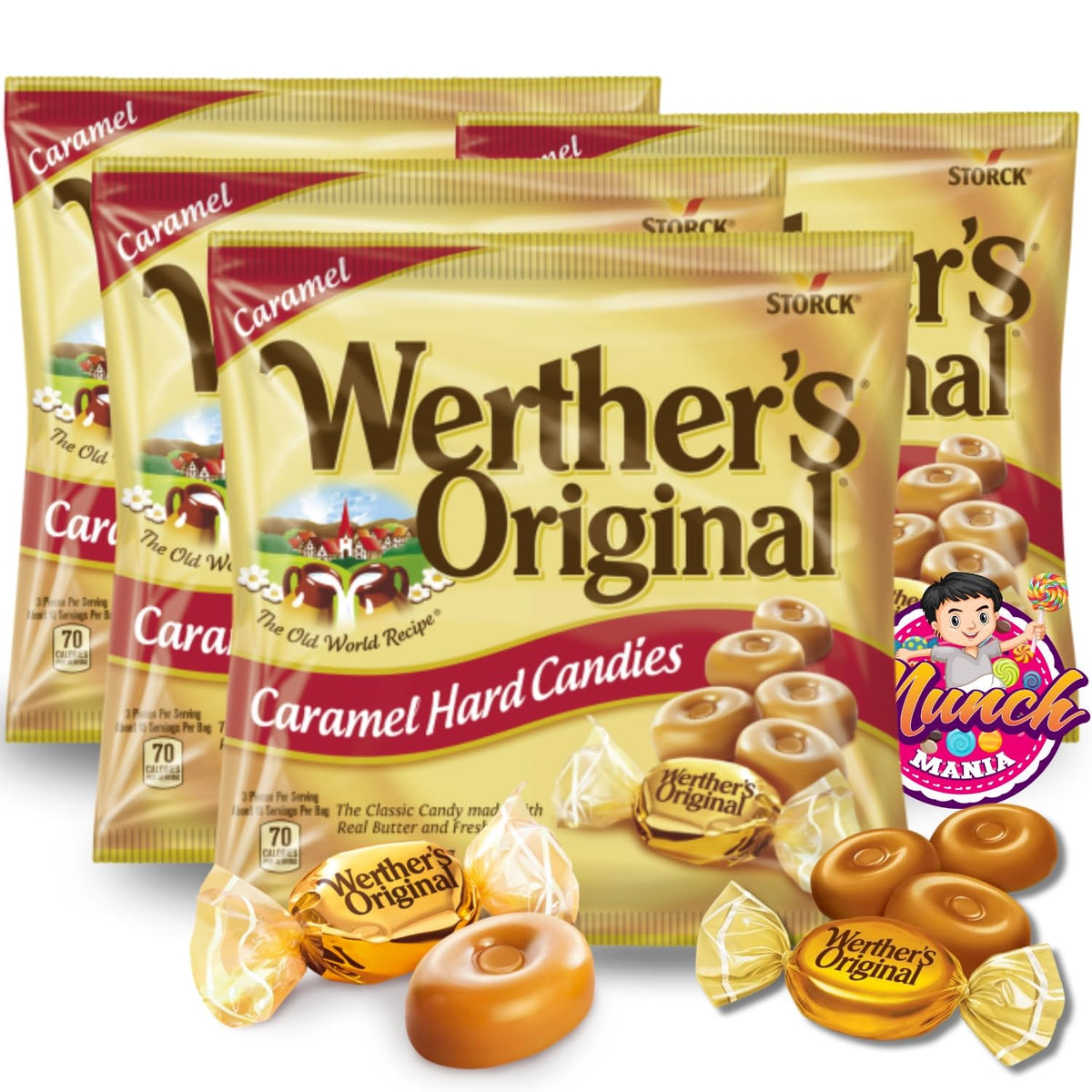 Werther's Original caramel hard candy bundle with four packs, ideal for gifting and sharing.